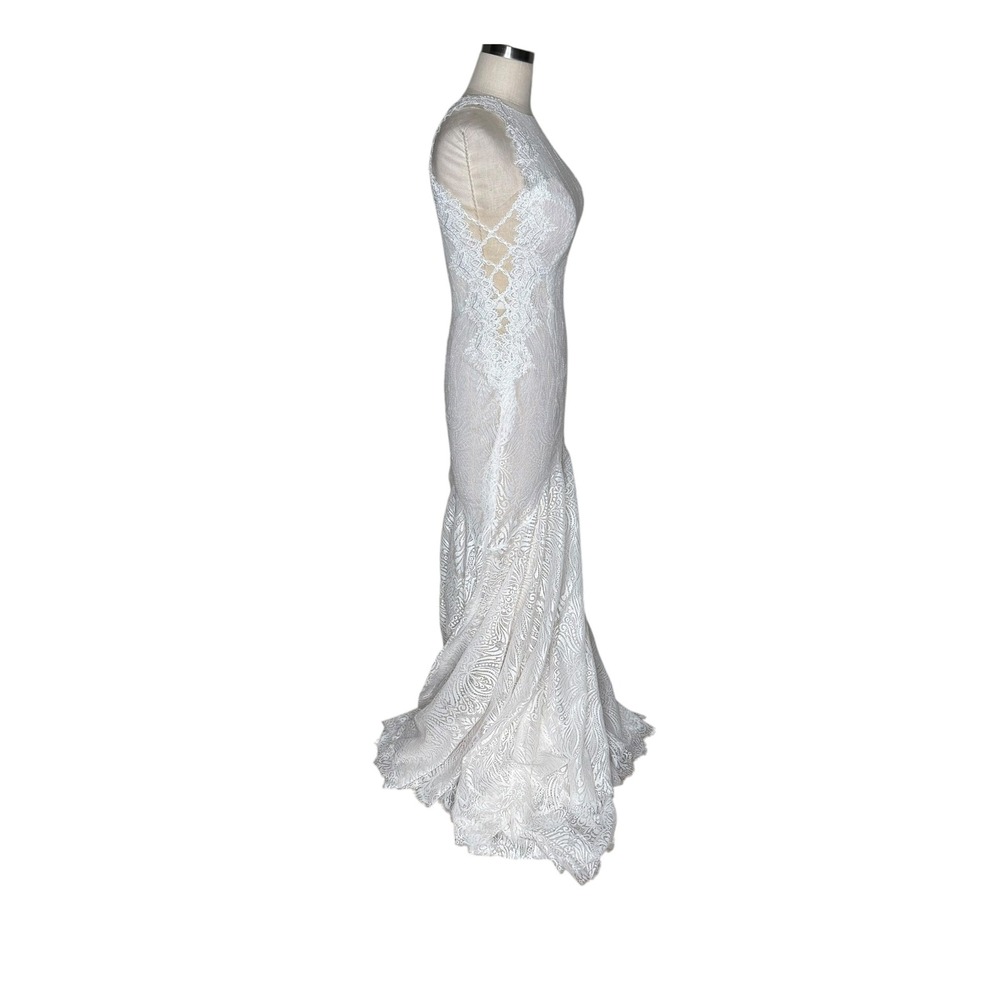 ALLURE BRIDALS Lace Mermaid Wedding Dress White Bridal Gown Women's Size 8 Boho - Picture 3 of 9